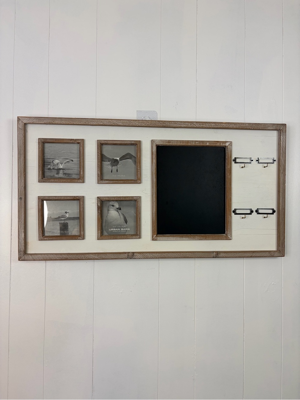 Urban Barn Wall Organizer Chalkboard Photo Frame Key Hooks Farmhouse Rustic New - Picture 2 of 10